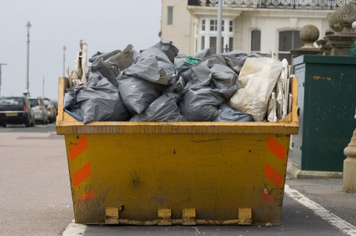 Construction site in Earls Court with waste materials